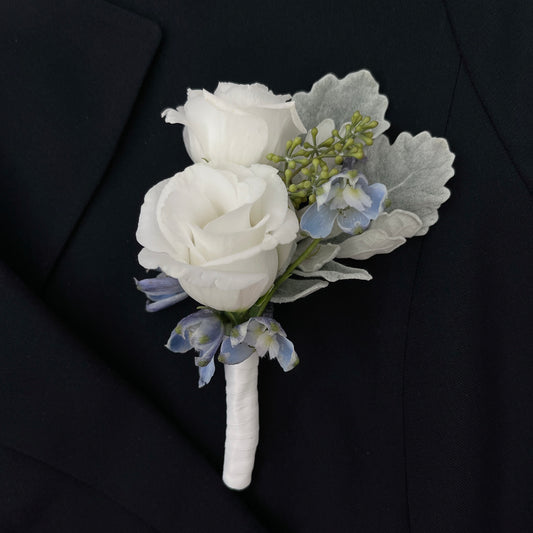 #1. White and blue boutonniere